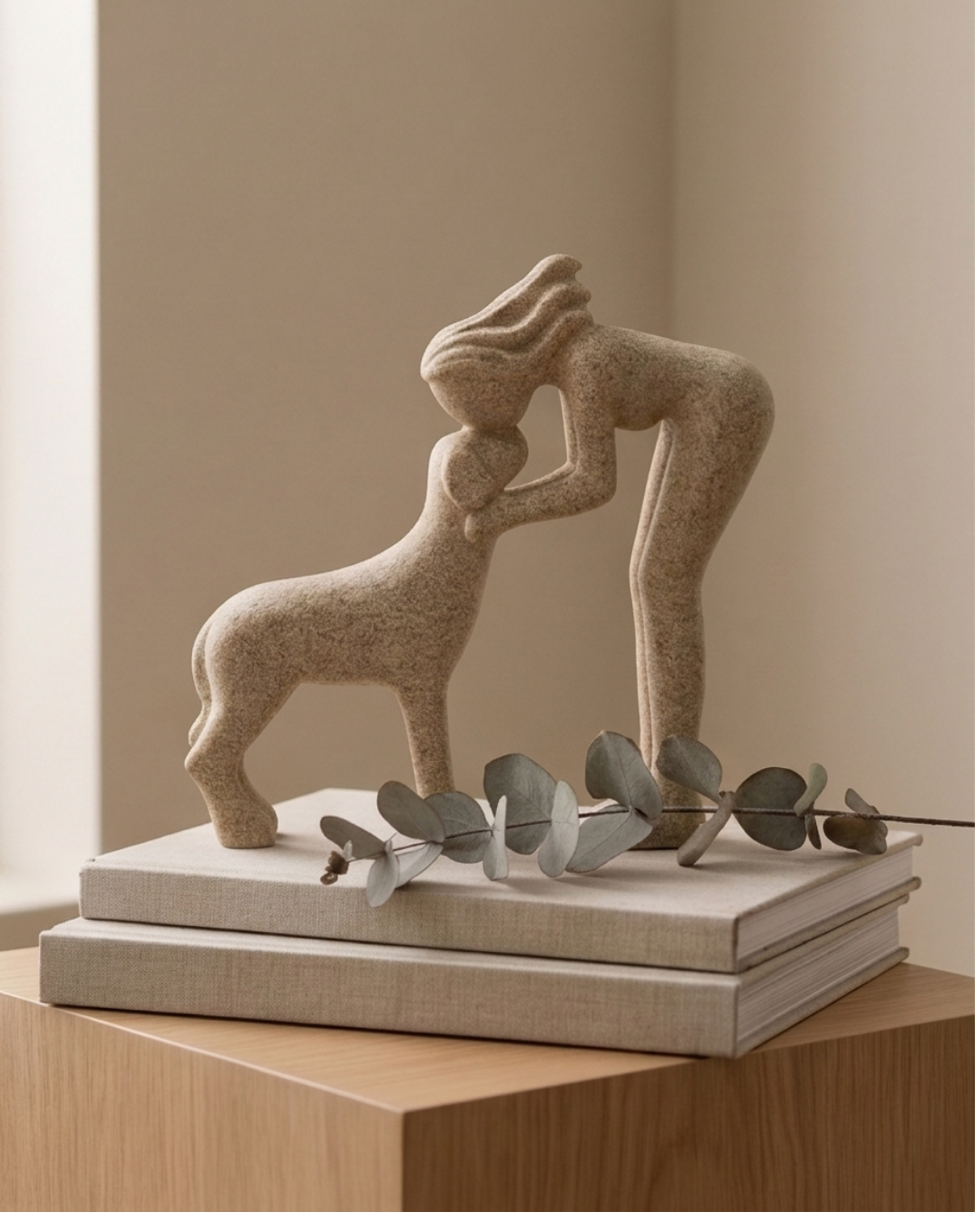 Abstract Beeldje Hars – Modern Decoratief Sculptuur | Vrouw kust Hond