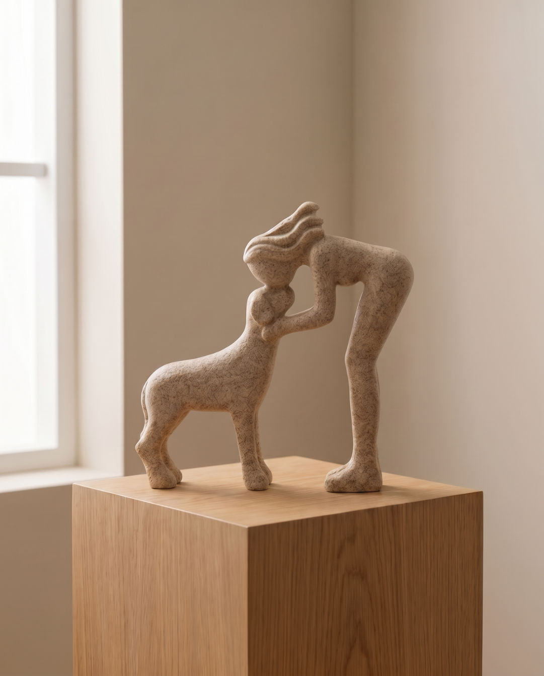 Abstract Beeldje Hars – Modern Decoratief Sculptuur | Vrouw kust Hond