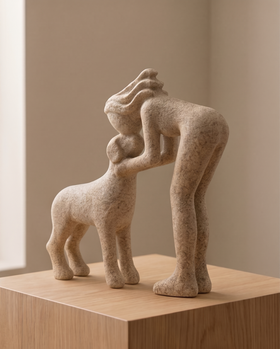 Abstract Beeldje Hars – Modern Decoratief Sculptuur | Vrouw kust Hond