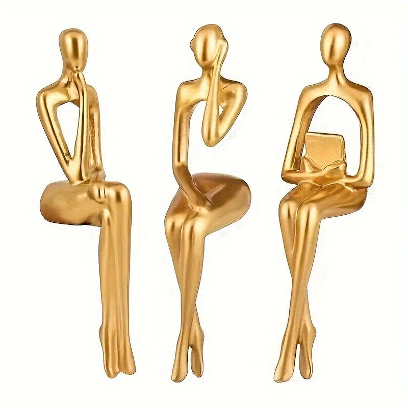 ThinkGold Sculpturen – Set van 3 Gouden Harsfiguren voor Moderne Woondecoratie