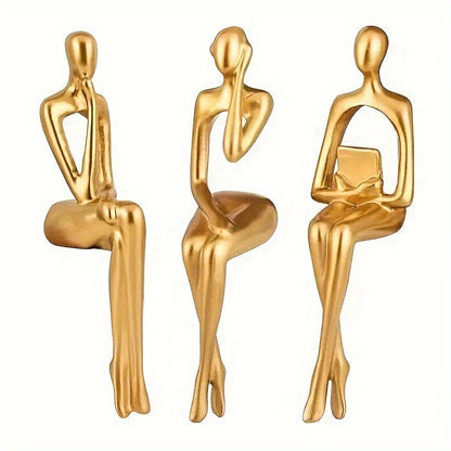 ThinkGold Sculpturen – Set van 3 Gouden Harsfiguren voor Moderne Woondecoratie