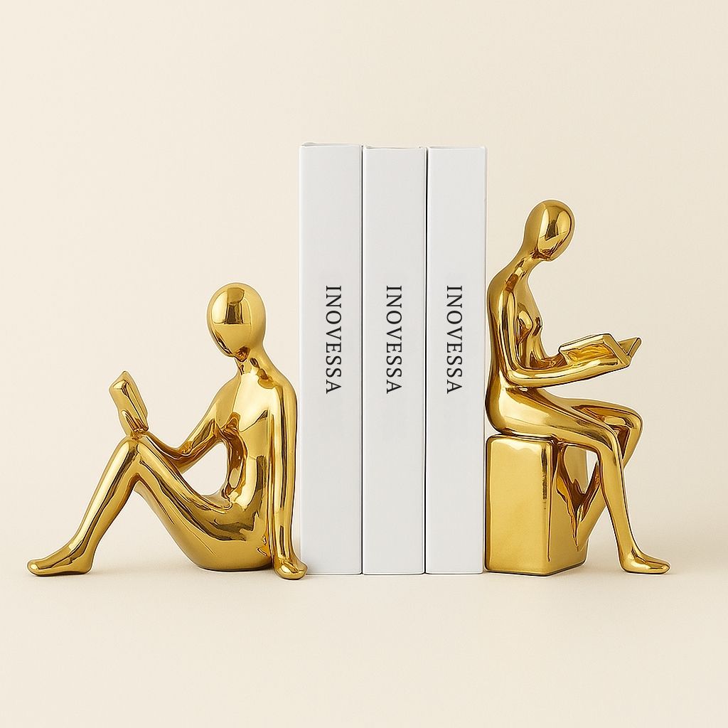 LumiRead Sculptuur Boekensteun Set – Moderne Elegantie voor een Stijlvolle Boekenkast