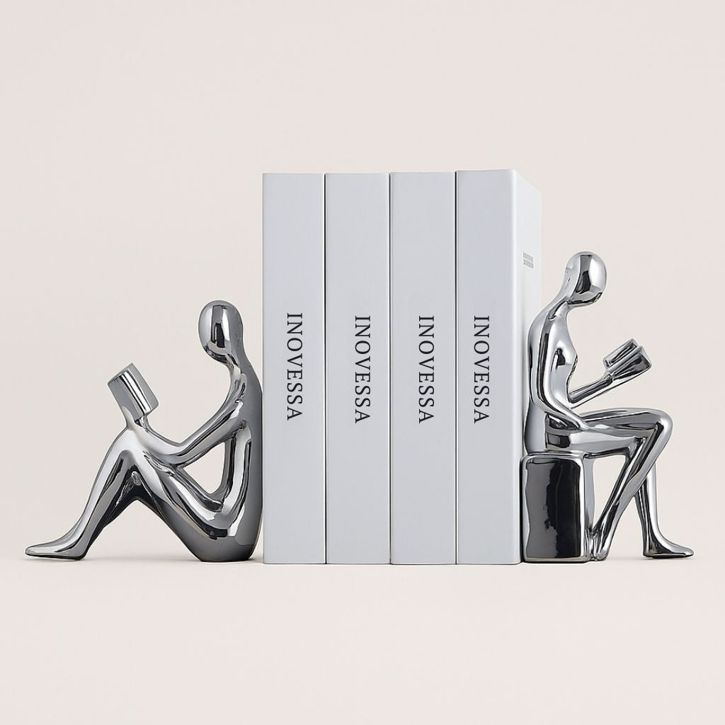LumiRead Sculptuur Boekensteun Set – Moderne Elegantie voor een Stijlvolle Boekenkast