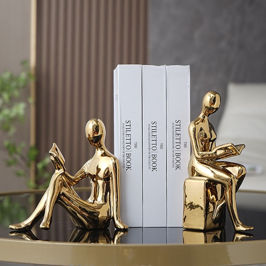 LumiRead Sculptuur Boekensteun Set – Moderne Elegantie voor een Stijlvolle Boekenkast