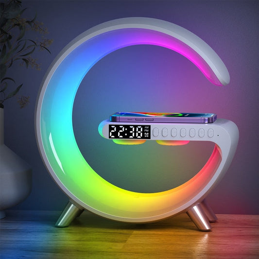 LumiCharge™ 4-in-1 – Draadloze Oplader, Lamp, Klok & Speaker.